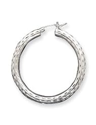 Sterling Silver 4.00mm Diamond-cut Hoop Earrings QE3548"