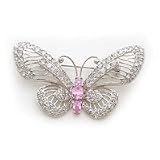 Sterling Silver Pink and Clear CZ (Cubic Zirconia) Butterfly Pin