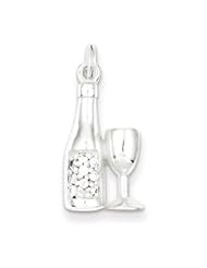 Wine Bottle/Glass Charm Pendant-Sterling Silver Wine Bottle/Glass Charm Pendant