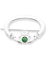 Sterling Silver Green Synthetic Stone Claddagh Pin