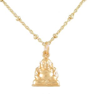 Small Sitting Laughing Buddha Pendant or Charm in Gold Vermeil on a 16" Gold Filled Saturn Chain, #8148