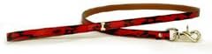 "Anaconda" Embossed Studded Dog Lead with Sterling Bones (Red/Black, 4 ft. length, 1 Bone, 5/8" width)