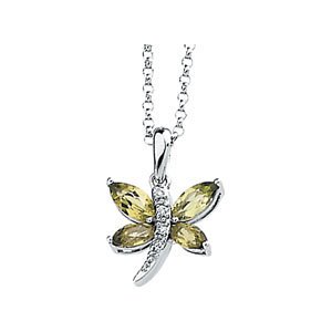 14 Karat White Gold Peridot & Diamond Dragonfly Necklace