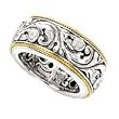 925 Silver & Diamond Filigree Design Ring with 18k Gold Accents (0.02ctw)- Sizes 6-8