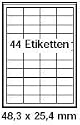 pripa Etikettenformat 48,3 x 25,4mm, 50 Blatt DIN A4 selbstklebende Etiketten.Der Einzelbogen ist aufgeteilt in44 Etiketten pro Bogen = 4 Spalten je 11 Reihen, 2200Etiketten.