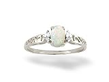 14K White Gold Genuine Oval Opal and Diamond Filligree Ring