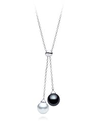 PremiumPearl 7.5-8mm White + Dark Black Freshwater Pearl Pendant AAA Quality