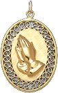 Praying Hands in Oval Filigree Disc, 14K Gold Charm