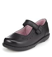 Leather Wide Fit Riptape Bow School Shoes