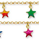 Jewelco London 9ct Solid gold Childs belcher bracelet with multi-coloured enamelled star charms ( 3g )