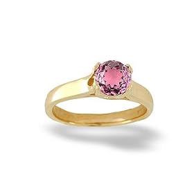 14K Yellow Gold Genuine Round Pink Tourmaline Solitaire Ring by Jewels For Me