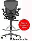 Herman Miller® Aeron Deluxe Work Stool Graphite - Adjustable Arms - PostureFit Lumbar Support - High Height