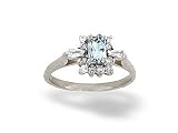 14K White Gold Genuine Emerald-cut Aquamarine and Diamond Ring