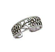Toe Ring - Sterling Silver Antiqued Floral Toe Ring