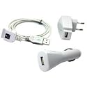 3in1 Multicharger Ladeset weiss für Apple iPhone 3GS 16GB / 32GB - KFZ Ladekabel, Netzteil, Datenkabel