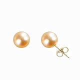 Natural Peach Pink 7.5-8mm 14k Gold Cultured Pearl Stud Earrings - by Dahlia Classic Jewelry Collection