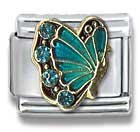 Clearly Charming December Blue Zircon Gold Czech Crystal Butterfly Birthstone Butterfly Italian Charm Bracelet Link