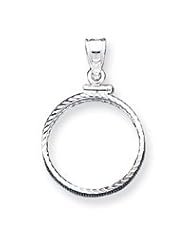 Sterling Silver 21.1 x 2mm $0.05 Diamond-cut Coin Bezel Pendant QBC2"