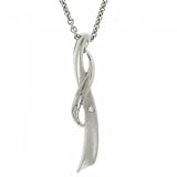 Silver Ribbon Pendant Necklace w/ Diamonds Satin Finish