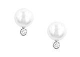 Cultured Pearl Stud Earrings w/ Diamond Accents.10cttw