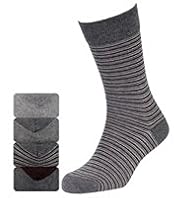 4 Pairs of Autograph Neutral Striped Socks with Modal