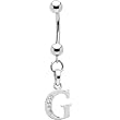 Solid 14k White Gold Cz Initial G Belly Ring