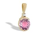 14K Yellow Gold Round Created Pink Sapphire and Diamond Pendant