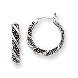Sterling Silver Swirl Hoop Marcasite Earrings - 5/8 diameter - JewelryWeb