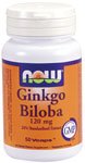 NOW Ginkgo Biloba 120 mg, 24% Standardized Extract, Double Strength, 50 VCaps,
