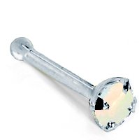 3.0mm White Opal - 950 Platinum Nose Ring Bone - 18 Gauge