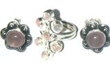 Unique Gift for Her Silver Rosequartz Earrings and Ring (erss029)