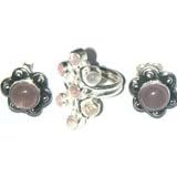 Indian Jewelry Sets - Earring and Ring Sterling Silver with Rosequartz Gemstone (erss029)