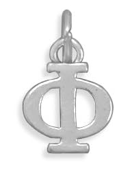 Greek Alphabet Letter Charm - Phi, Sterling Silver