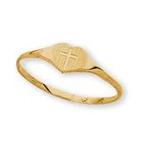 14K Yellow Gold Children's Heart Signet Ring w/Cross - Size 3
