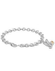 6 3/4 In Silver & 14K Gold Diamond Initial M Charm Bracelet For Girls