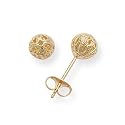 14k Yellow Gold Filigree Design 5mm Ball Stud Earrings, HypoAllergenic
