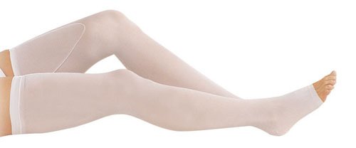 Truform Anti-Embolism Thigh High Open-Toe Stockings, Beige, Small