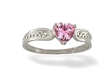 14K White Gold Heart Created Pink Sapphire Filligree Ring