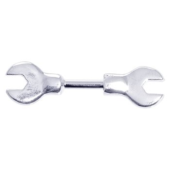 Sterling silver wrench cartilage earring is viewable from both the front and 