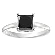 1.50ct tw Natural Treated Black Princess Cut Diamond Solitaire Ring in 14K White Gold (AAA quality , Dark Black color)