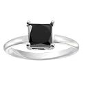 1.50ct Natural Treated Black Princess Cut Diamond Solitaire Ring in 14K White Gold (AAA quality , Dark Black color)