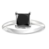1.00ct tw Natural Treated Black Princess Cut Diamond Solitaire Ring in 14K White Gold (AAA quality...