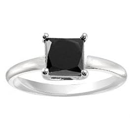 1.50ct tw Natural Treated Black Princess Cut Diamond Solitaire Ring in 14K... by TriJewels