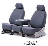 Coverking Tweed Custom Fit Seat Covers - TWEED CHARCOAL, Front Row Seats 1998 - 2004 Nissan Frontier 50/50 bucket w/removable headrest, w/o 2 turning knobs on driver seat bottom, w/o driver lumbar