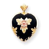 10k Black Hills Gold Onyx Heart Leaves in Center Pendant