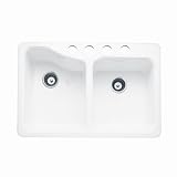 American Standard 7163.803.208 Silhouette 33 Shallow Double Bowl Kitchen Sink, White Heat