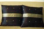 Black Silk Sari Cushion Pillow Covers Sham Throw