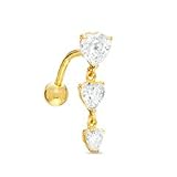 014 Gauge Top Down Belly Button Ring with Heart-Shaped Cubic Zirconia in 10K Gold GOLD BODY