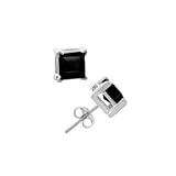 .925 Sterling Silver Natural Onyx Gemstone Four Prong Stud Earrings - Princess Cut Shape 4 mm