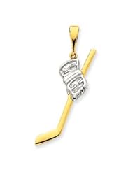 14k Gold & Rhodium Solid Polished Hockey Stick Pendant